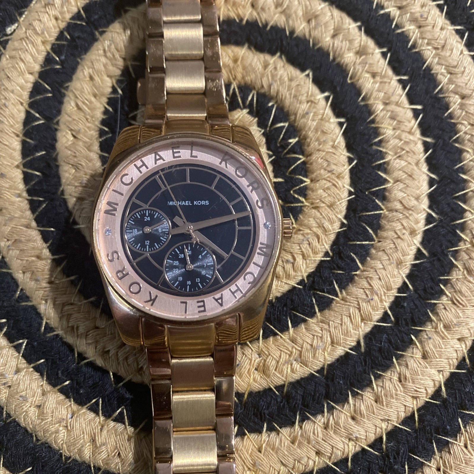 Michael Kors MK6234 Ryland Black Date Dial Rose Gold ColorSteel Band Women Watch