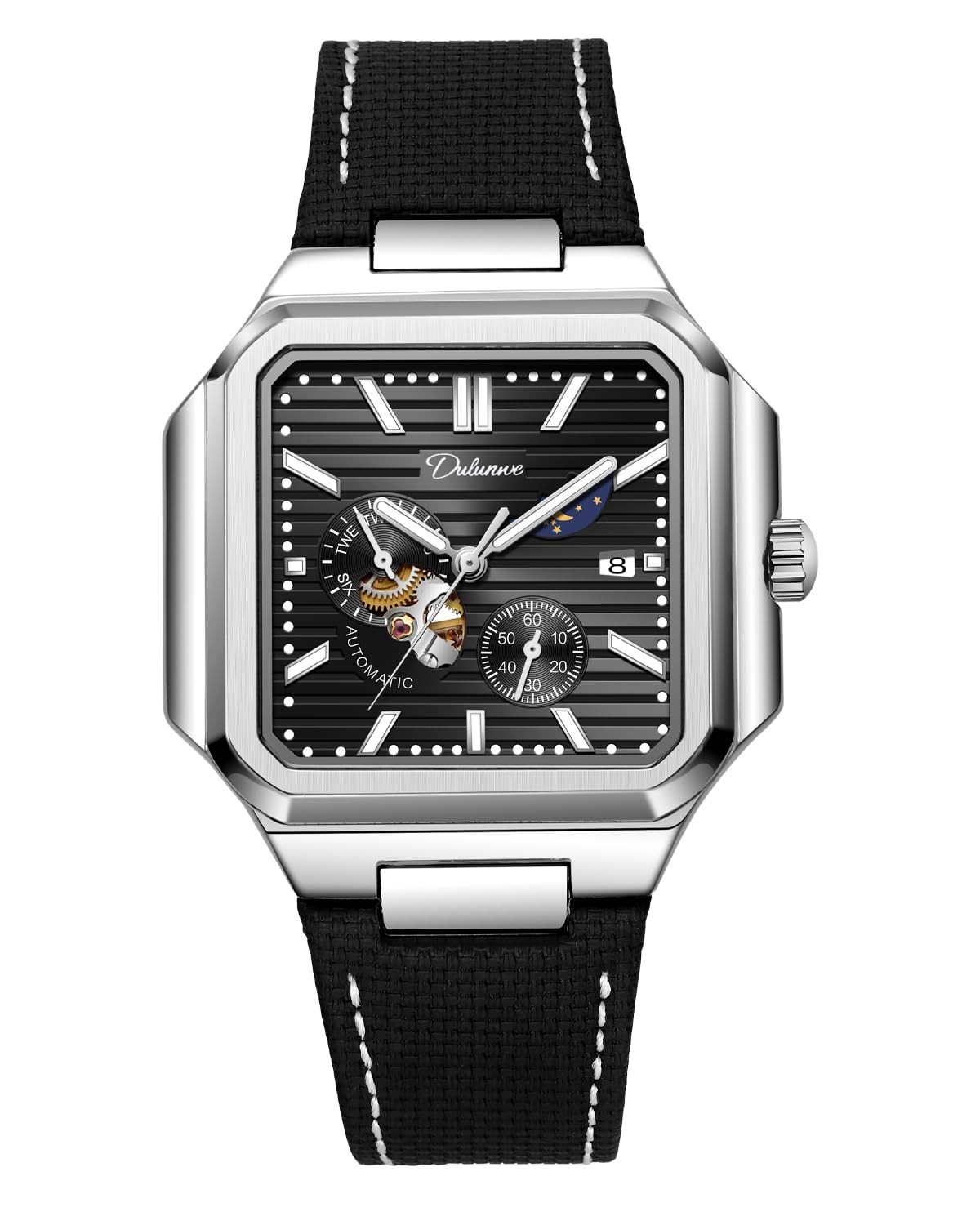 Luminous Square Automatic Watch – Men’s 24H Day/Night Running Seconds