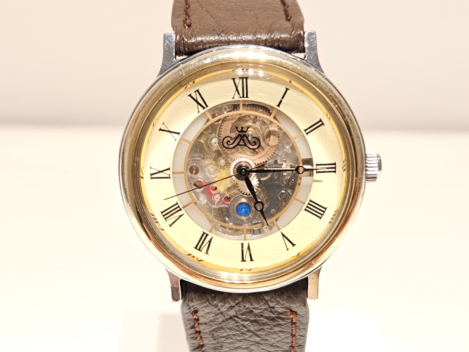 VINTAGE RARE INRESTING TWO TONE SKELETON MEN’S MECHANICAL WATCH “MEISTER ANKER”