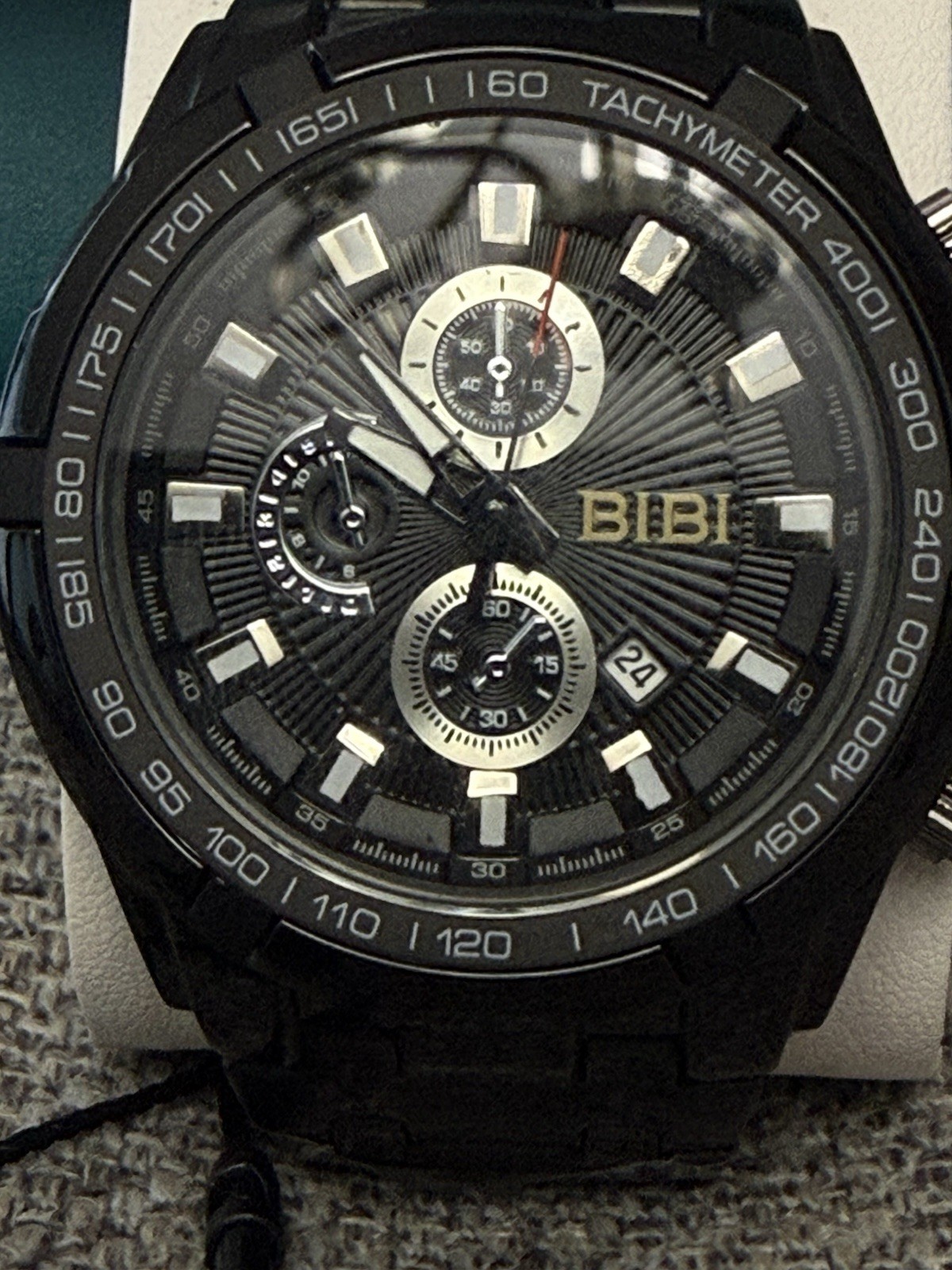 BIBI Men’s Black Quartz Chronograph Tachymeter Date Sport Wristwatch w/ Box