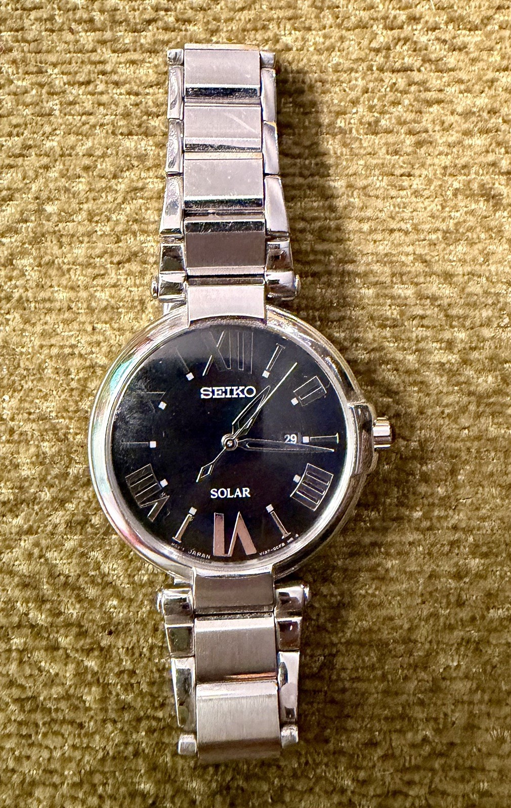Black Dial Seiko Recraft Series Solar Watch SUT173 Water Resist, Hardlex Crystal