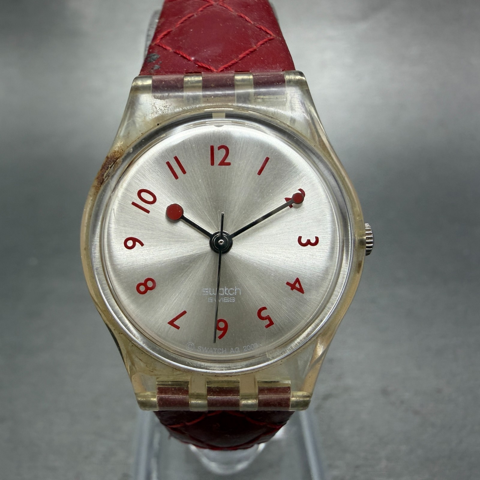 Swatch Strawberry Jam Watch Women 25mm Silver Dial Clear Case Round New battery