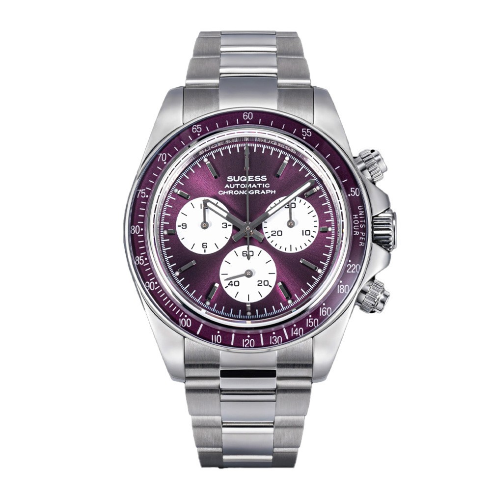 Sugess S473 Chronograph Automatic Steel Purple White Sapphire Men’s Watch