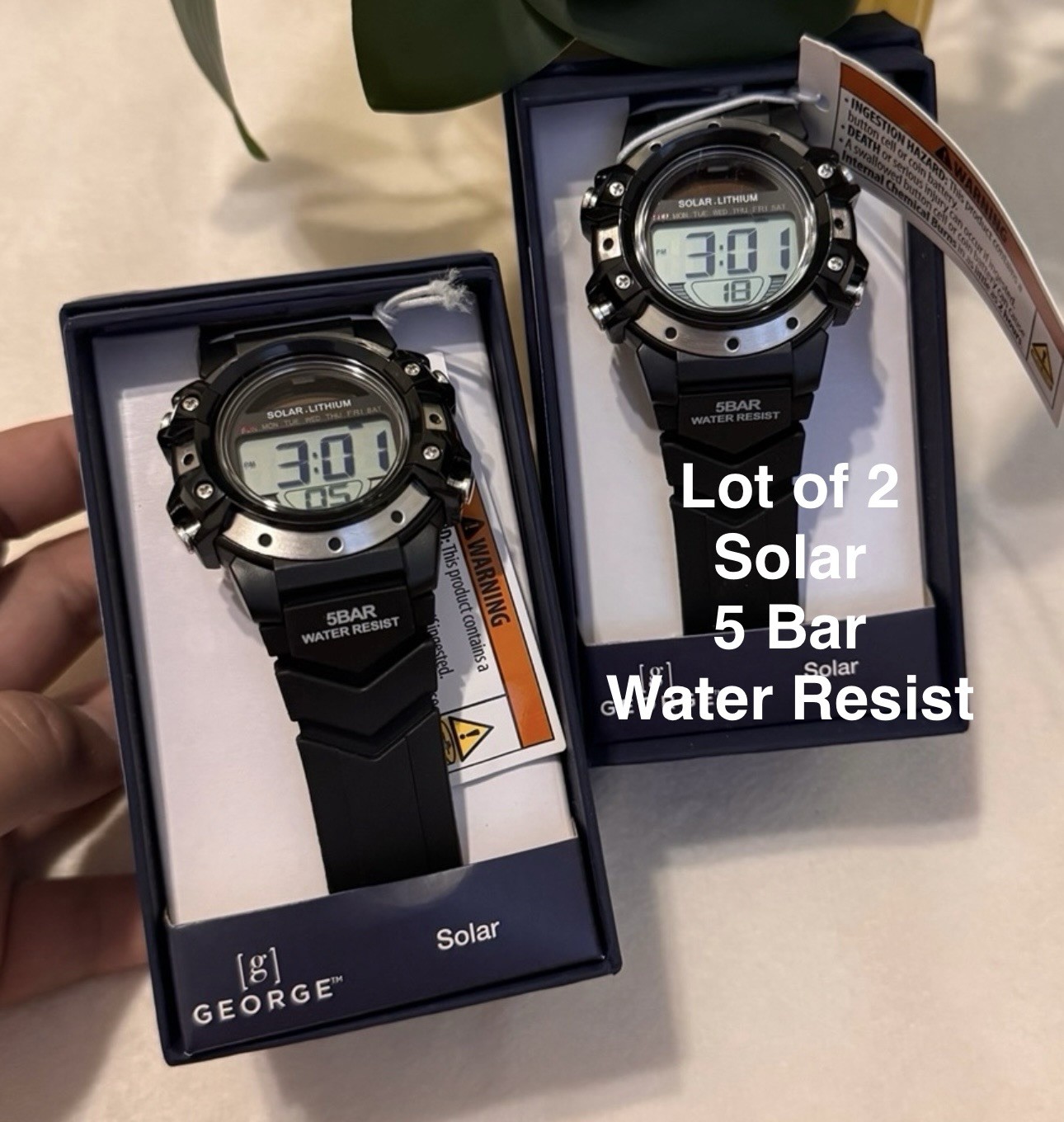 George Mens Solar Digital Wristwatch Plastic Strap, Black