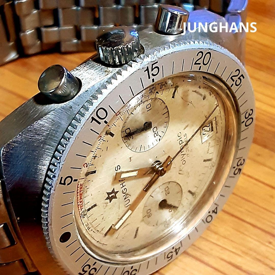 Working Junghans Olympic Date Chronograph 17cm 6.69in Manual Watch Japan