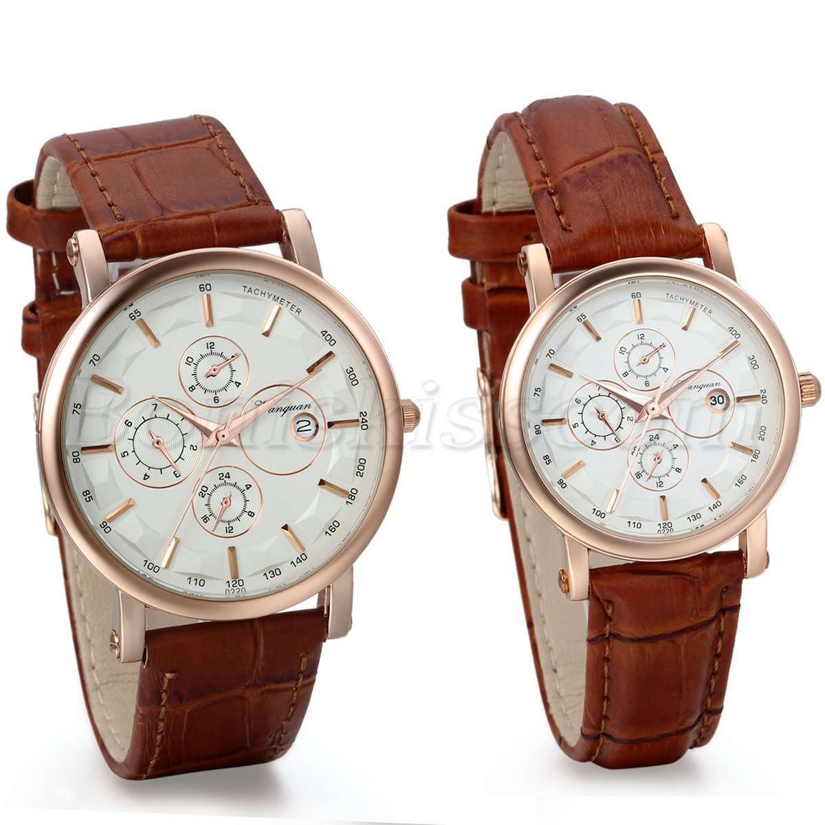 Couples Mens Women Simple Brown Leather Strap Quartz Dress Wrist Watch With Date