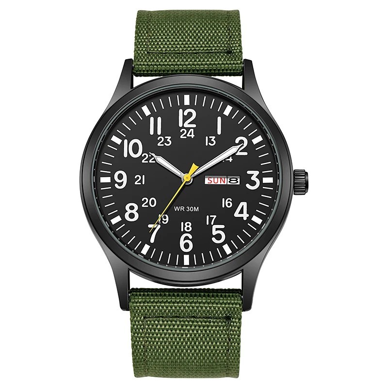Men’s Tactical Military Nylon Band Quartz Date Wrist Watch Luminous 24-Hour Dial
