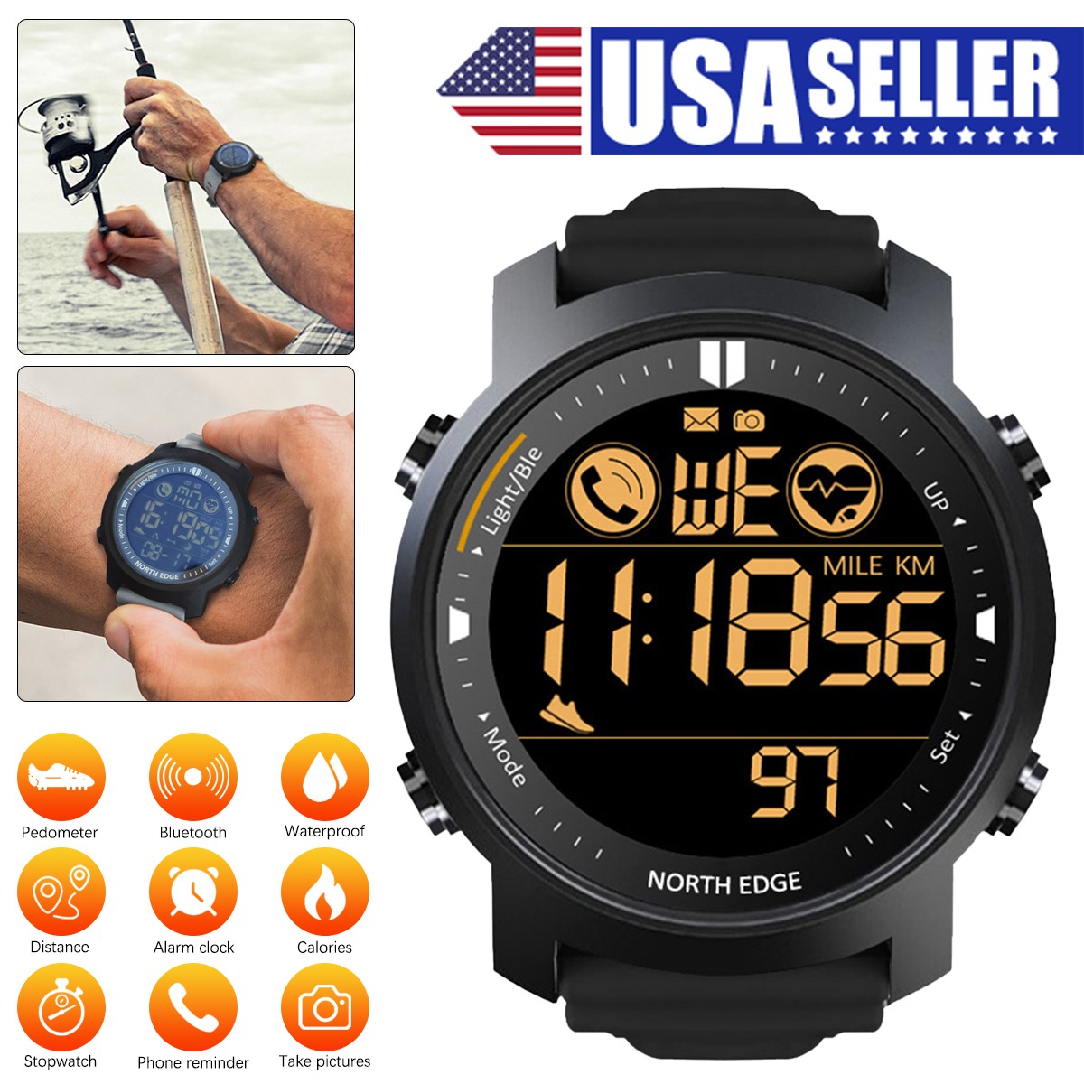 Smart Sports Metal Watch Heart Rate Monitor Waterproof Swimming Bluetooth Watch