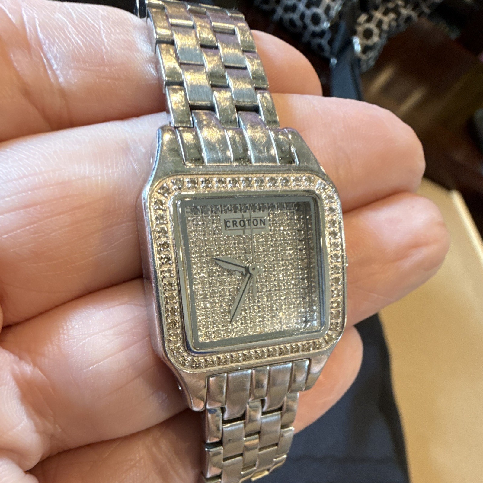 Croton CR207775 Women’s Swiss Quartz Sapphire Diamond Square Watch 30m