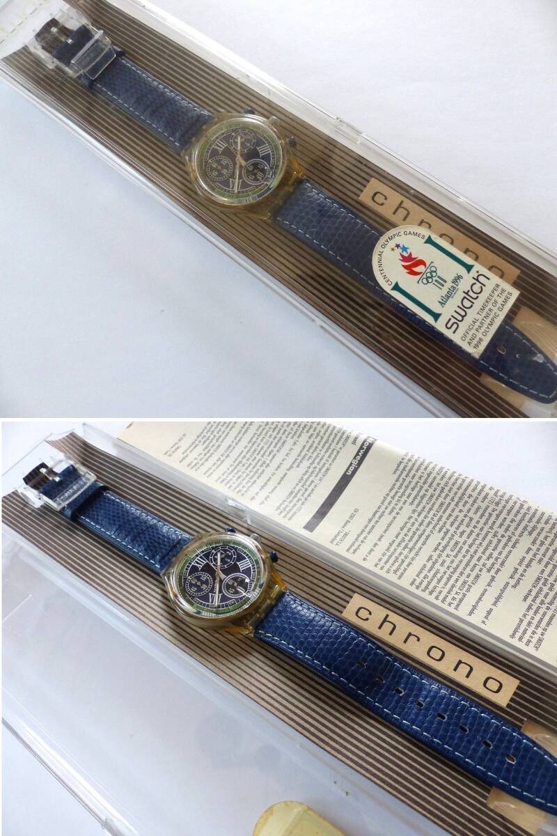 Swatch Chrono SCK404 Blue Function 90s Vintage New Battery Box Manual Working
