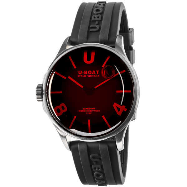 New U-Boat DARKMOON 40MM SS RED GLASS Rubber Band Men’s Watch 9305