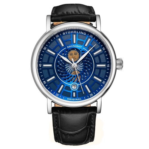 Stuhrling Original 899 03 Duet Day/ Night Black Leather Strap Watch