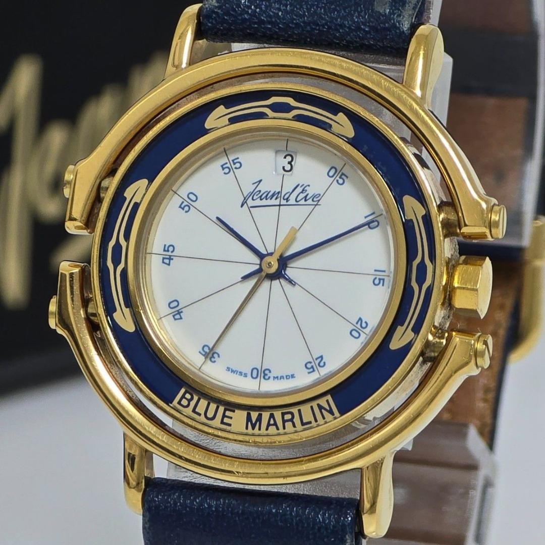 Jean Yves Blue Marlin Swiss Quartz Men’s Watch Navy Gold Enamel Box
