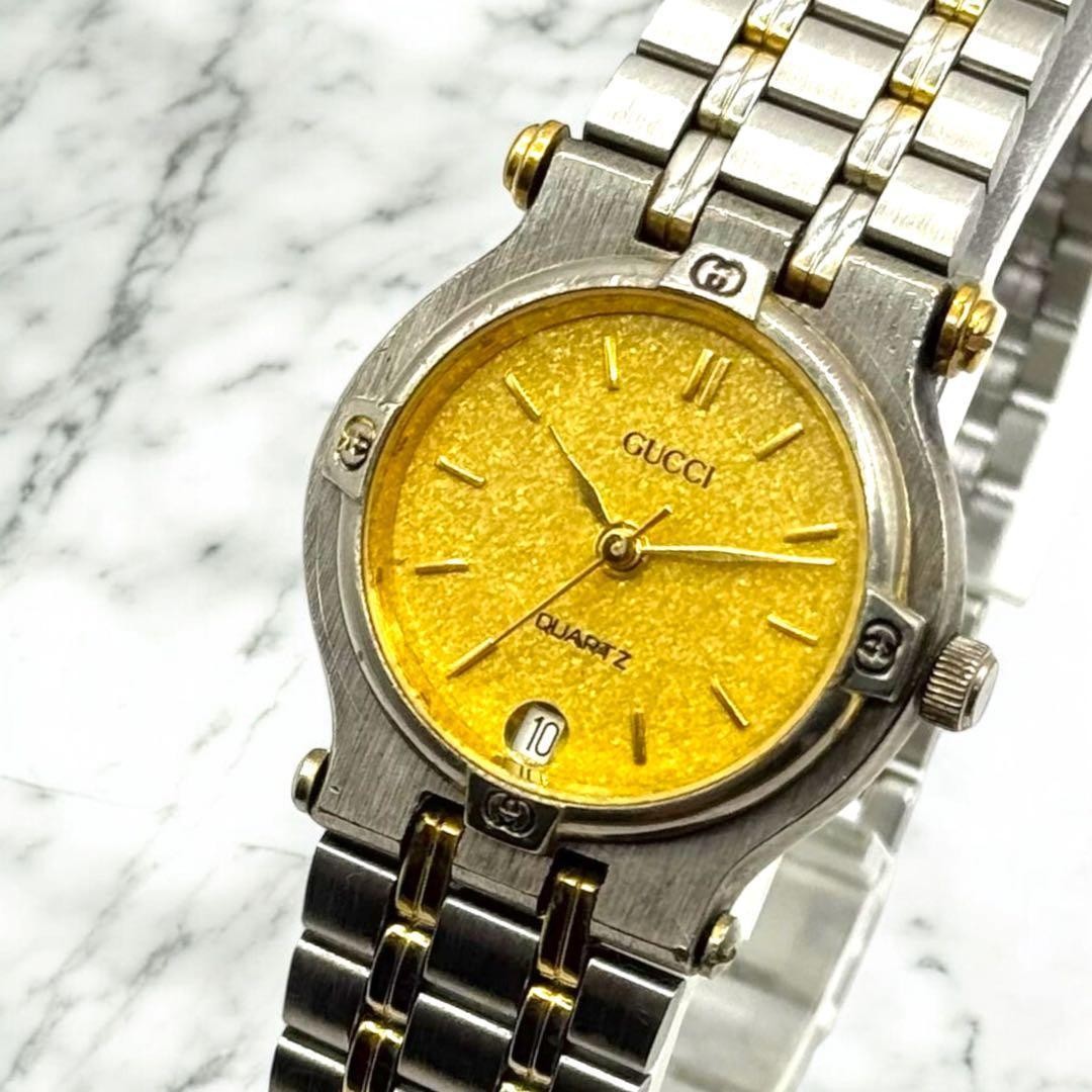 Gucci 9000L Women’s Date Gold Combi Quartz Wristwatch Japan Working 073638
