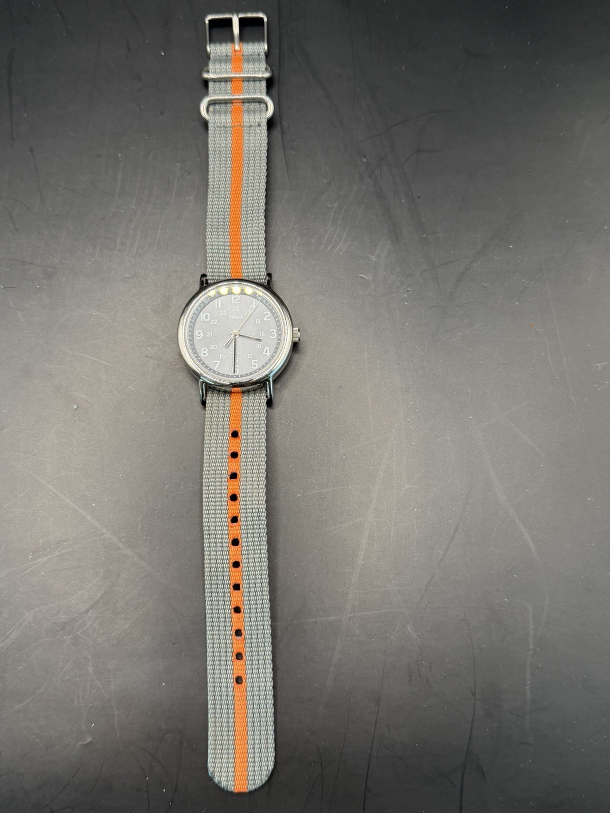 Timex Weekender Men T2N649 Indiglo Gray Nylon Quartz Analog 38mm Watch 7 1/2″