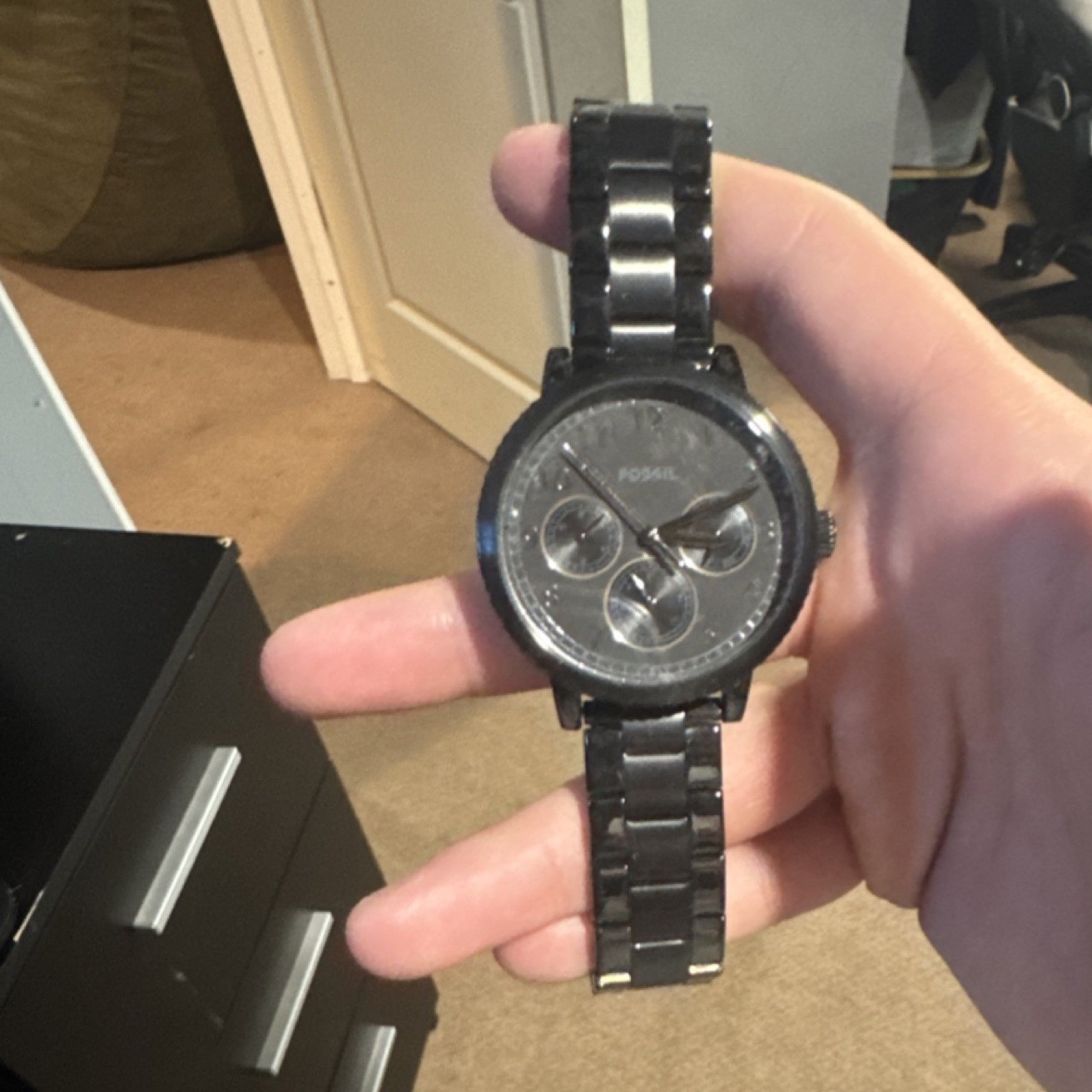 Fossil Men’s Black Stainless Steel Chronograph Quartz Analog Watch Bracelet