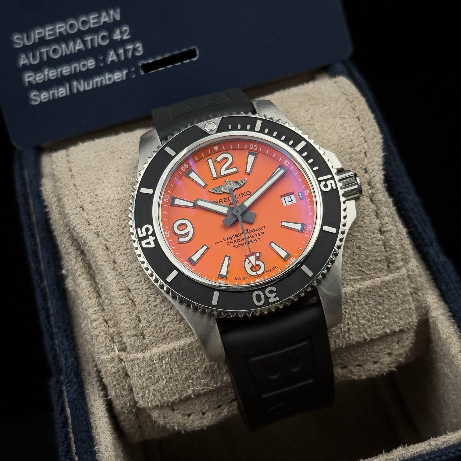 Breitling Superocean Automatic 42mm A17366 Orange Dial Rubber Strap Full Set
