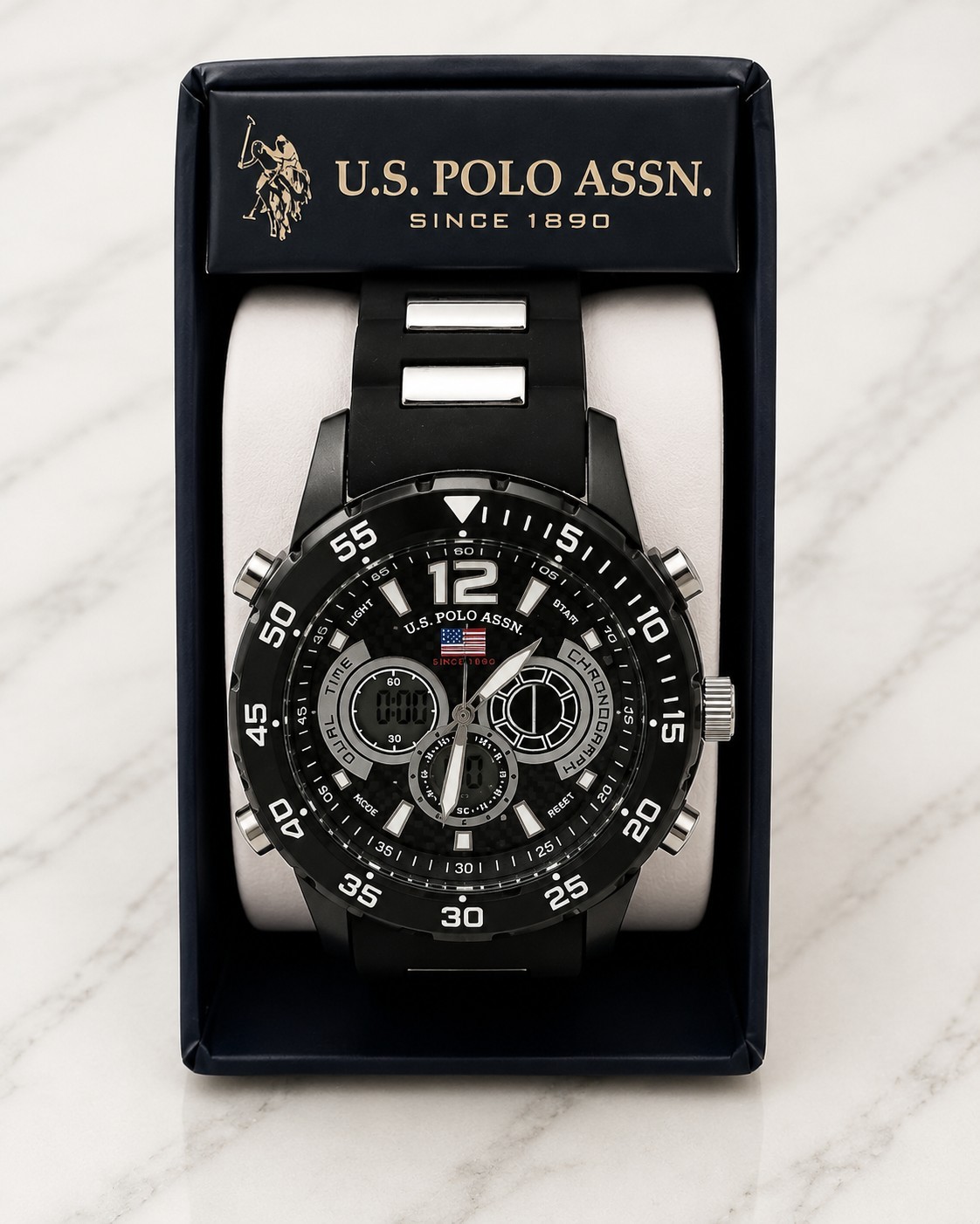 U.S. Polo Assn Adult Male Sport Analog/Digital Watch with Black Rubber Strap NEW