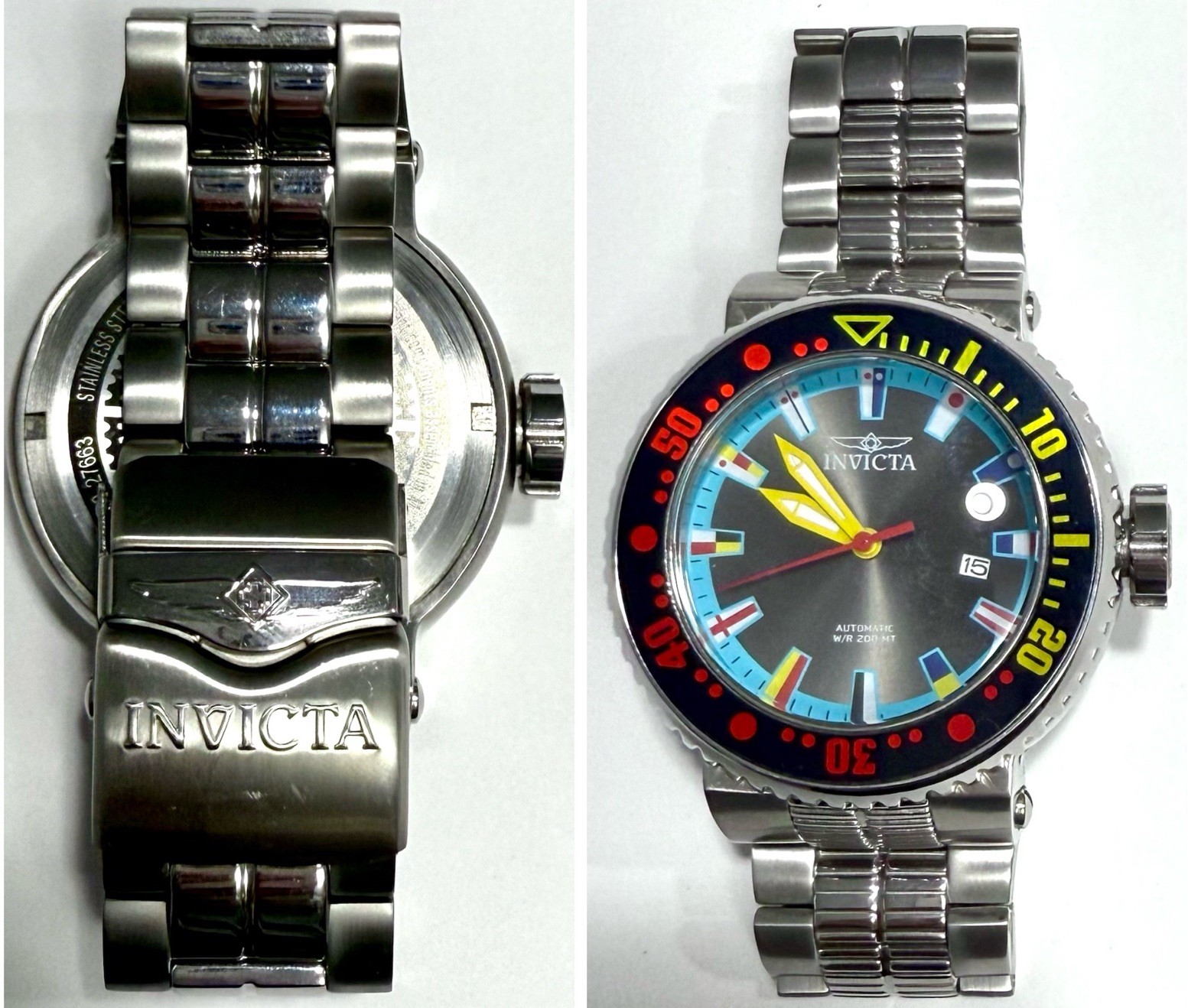 52mm Auto MARITIME Flags | Gray Dial | Silvertn Bracelet PRO DIVER Invicta Watch