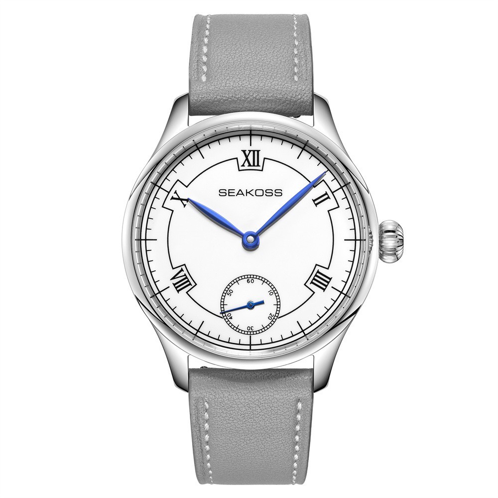 SEAKOSS Manual Wind Mechanical Watch White Roman Dial Blued Hands Small Second