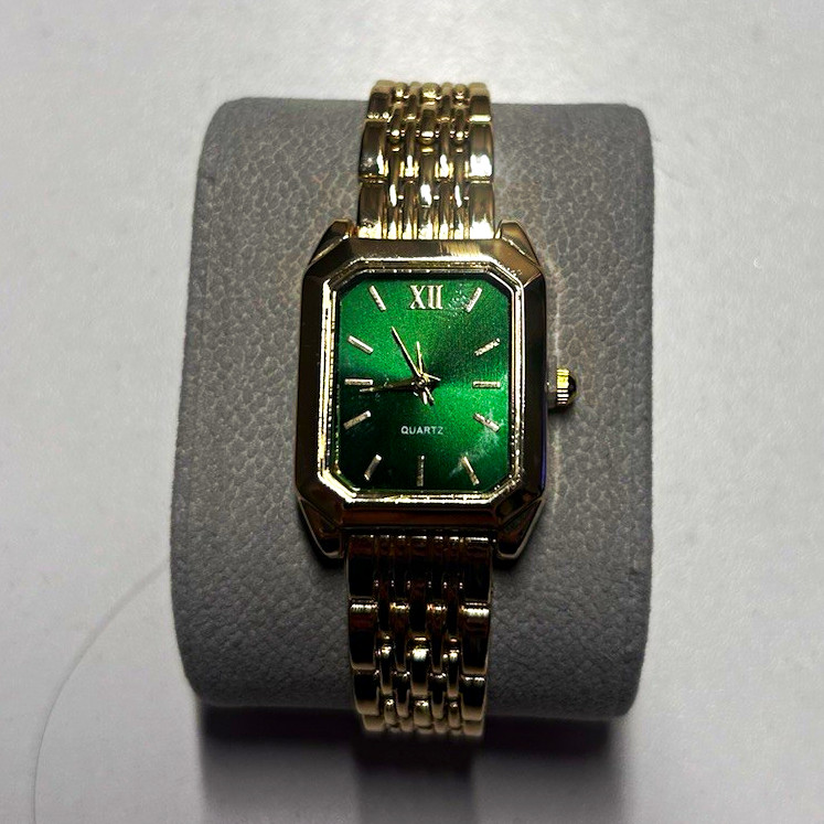 Women’s Quartz Green Dial Rectangular Gold Tone Bracelet Watch Roman/Stick