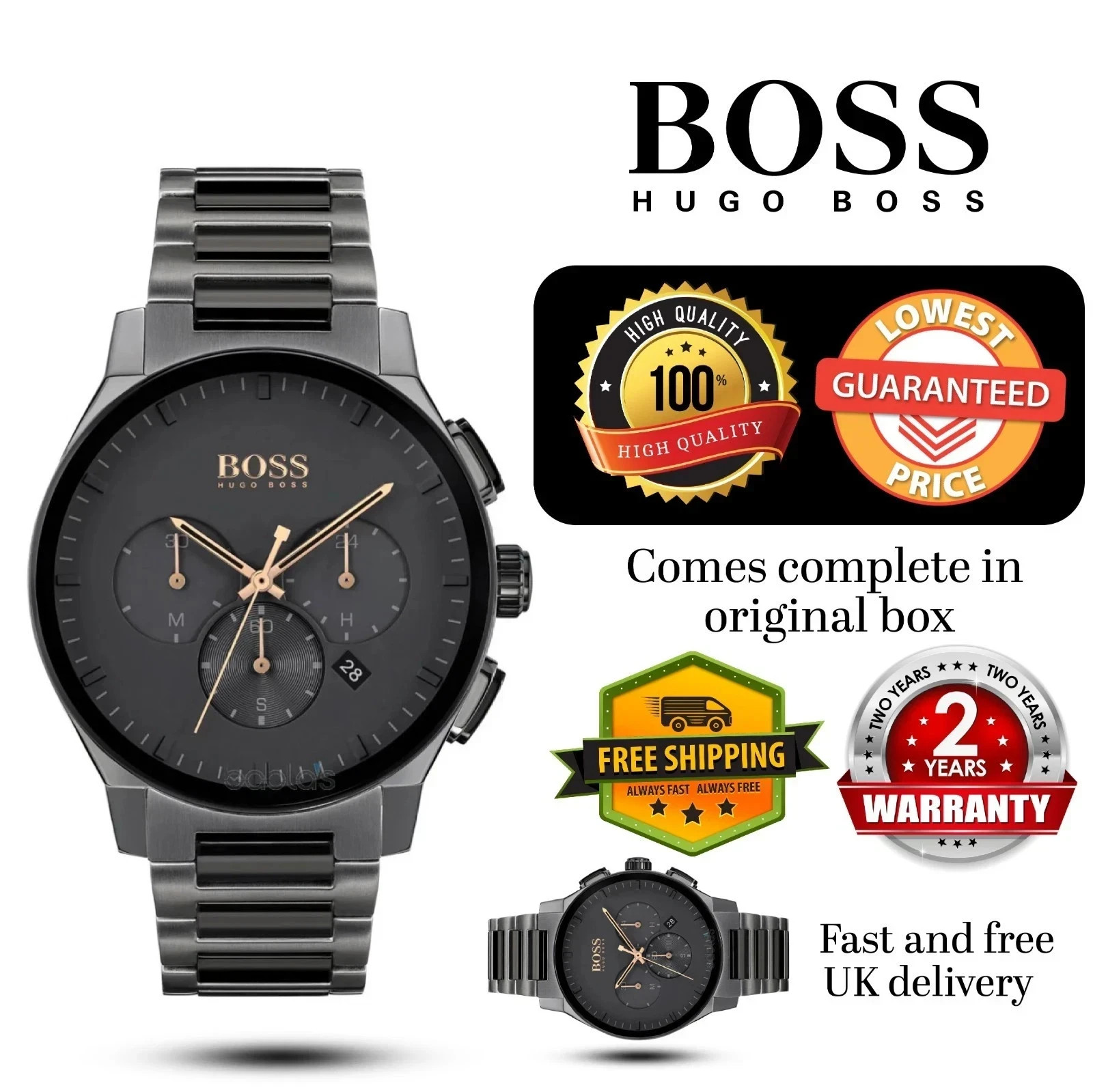 NEW Hugo Boss HB1513814 Peak Mens Black Stainless Steel Chronograph Watch