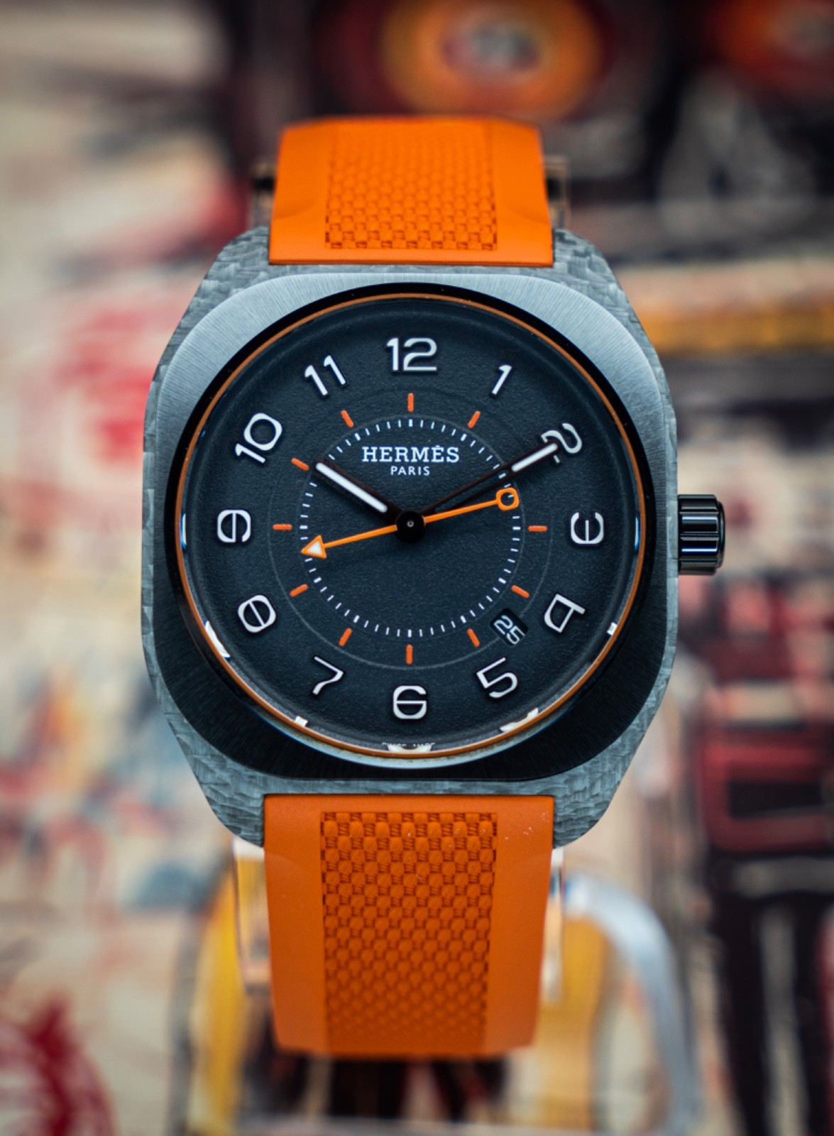 Hermes H08 Fiberglass 42mm Carbon 3 OEM Straps + 2 Deployment Clasp 3k off MSRP