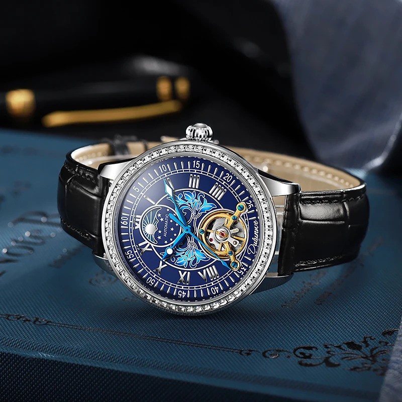 Men’s Automatic Mechanical Watch Tourbillon Moon Phase Luminous Waterproof
