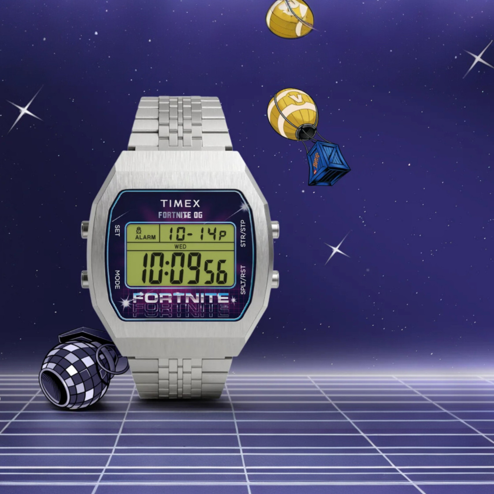 Timex X Fortnite T80 36MM Stainless Steel Bracelet Digital Alarm Indiglo Watch