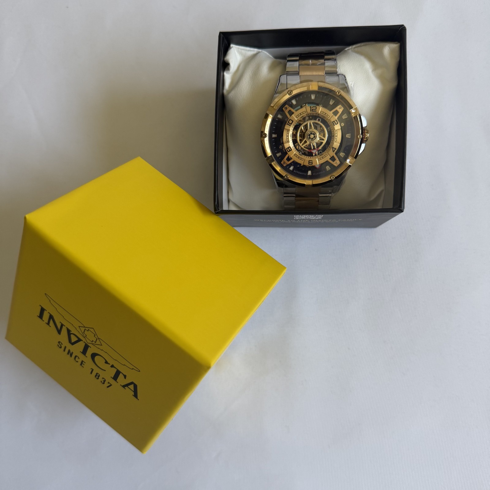 Invicta 70079 Racing Interpoint Men 43.5mm Gold Automatic Skeleton Watch New