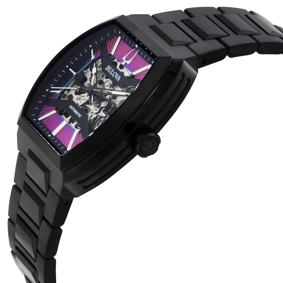 Bulova Maquina 98A320 Automatic Rainbow Skeleton Dial Stainless Steel Men Watch