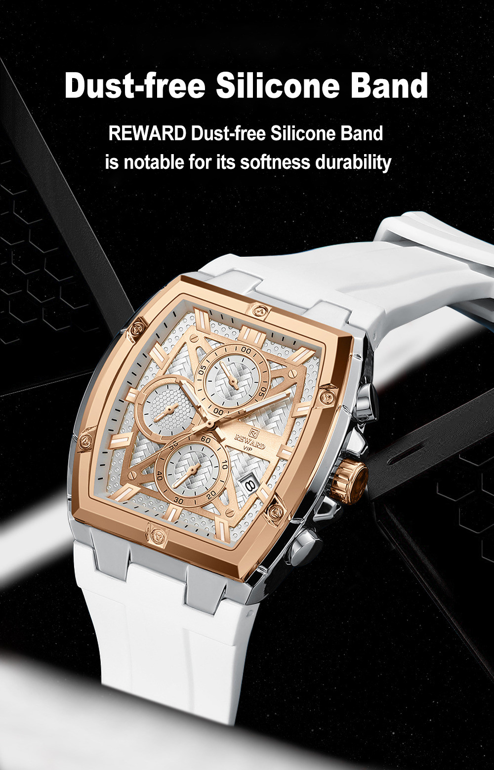 REWARD Men’s Tonneau Multifunction Chronograph Luminous Calendar Quartz Watch
