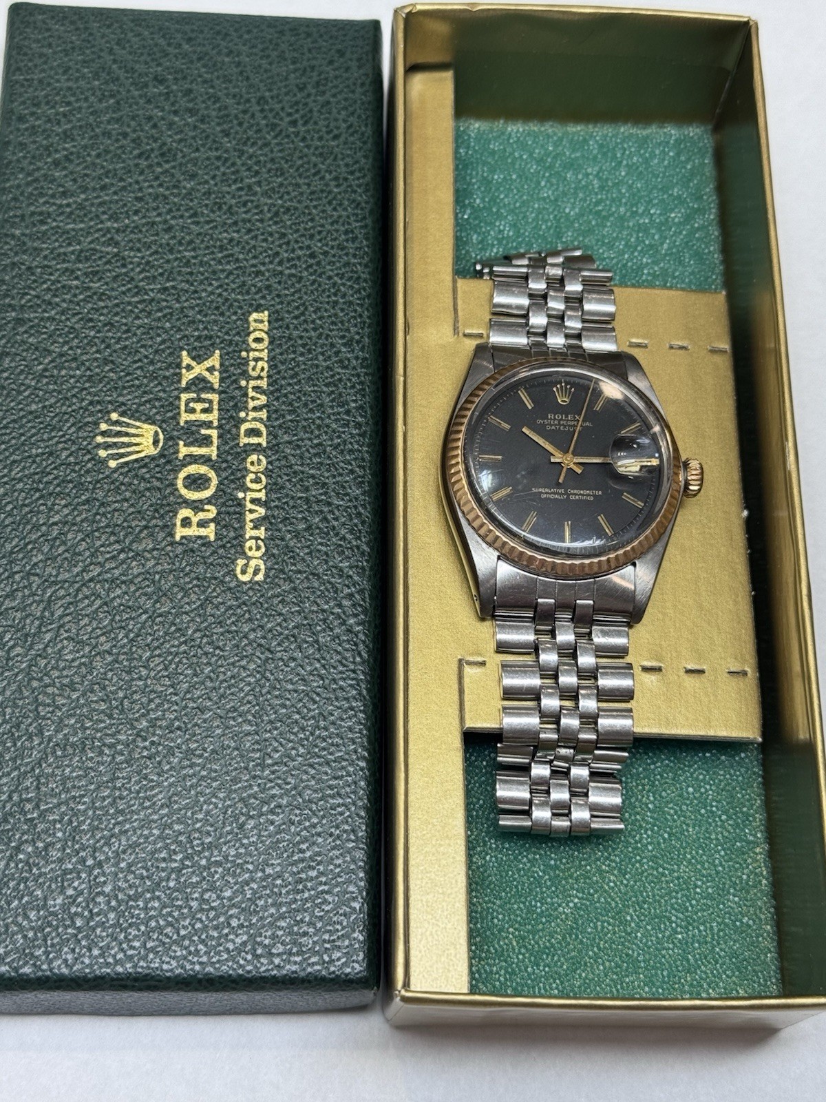 Rolex 1601 Datejust ROSE GOLD Fluted Bezel Sigma Flat BLACK Dial 6251H Jubilee!