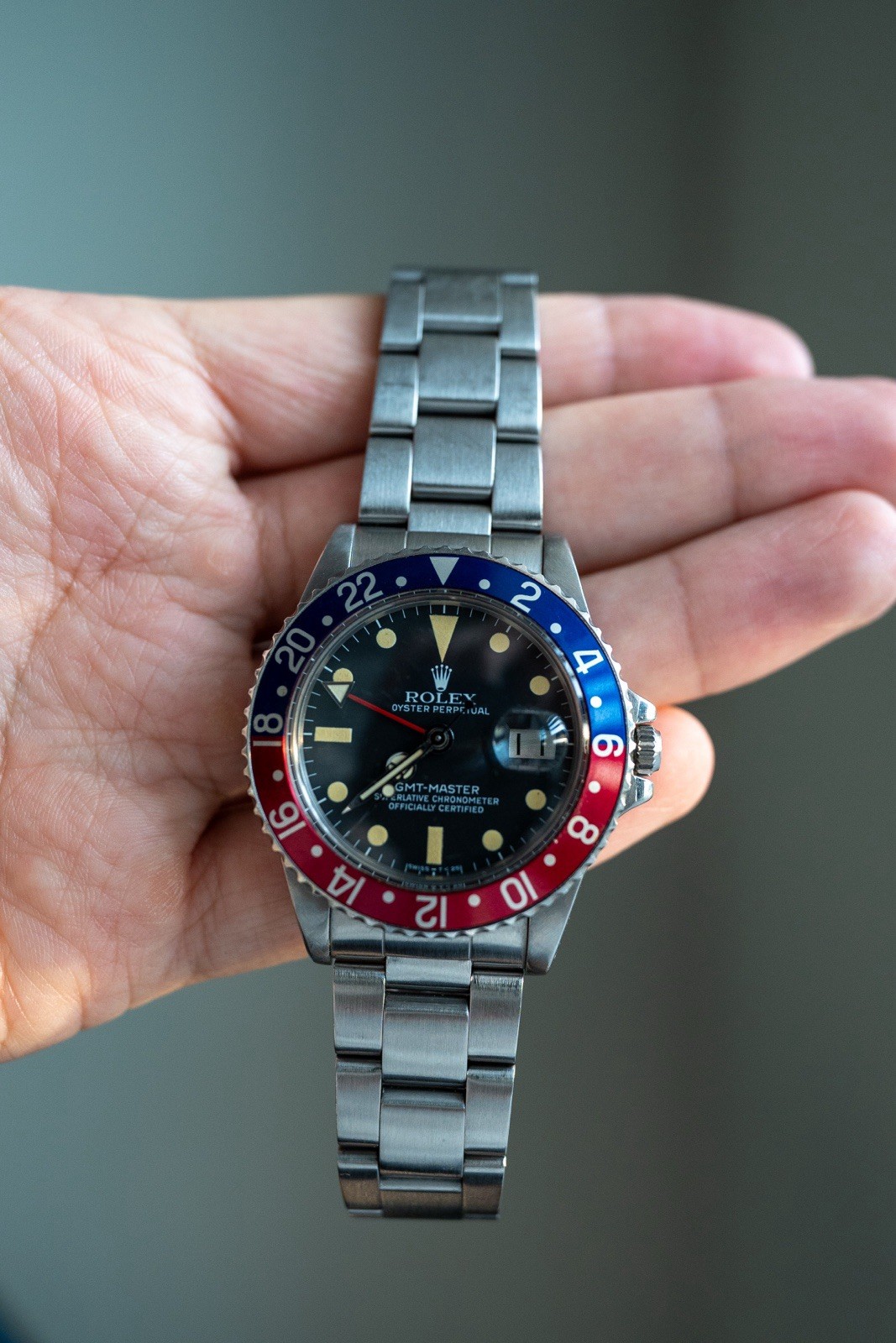 Rolex GMT-Master 1675 Silver Oyster Bracelet with Blue and Red Bezel