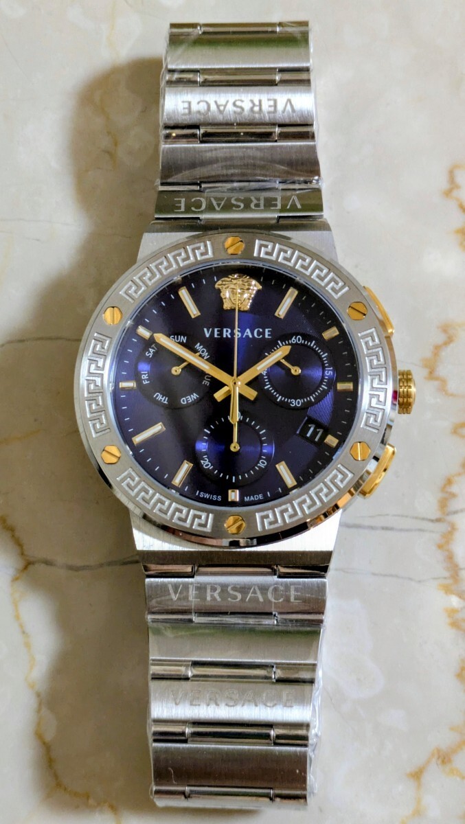 [B1Y] Versace Greca Logo Chronograph Blue Steel Watch VEZ900221 [w9s]