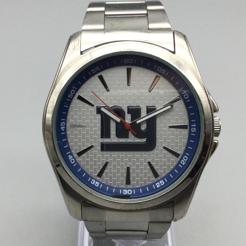 Game Time New York Giants NFL Watch Mens 44mm Silver Tone New Battery 7.75″