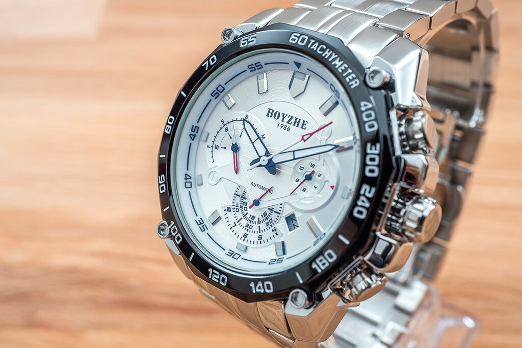 Mens Silver Army Automatic Mechanical Watch Luminous White Dial Stainless Steel