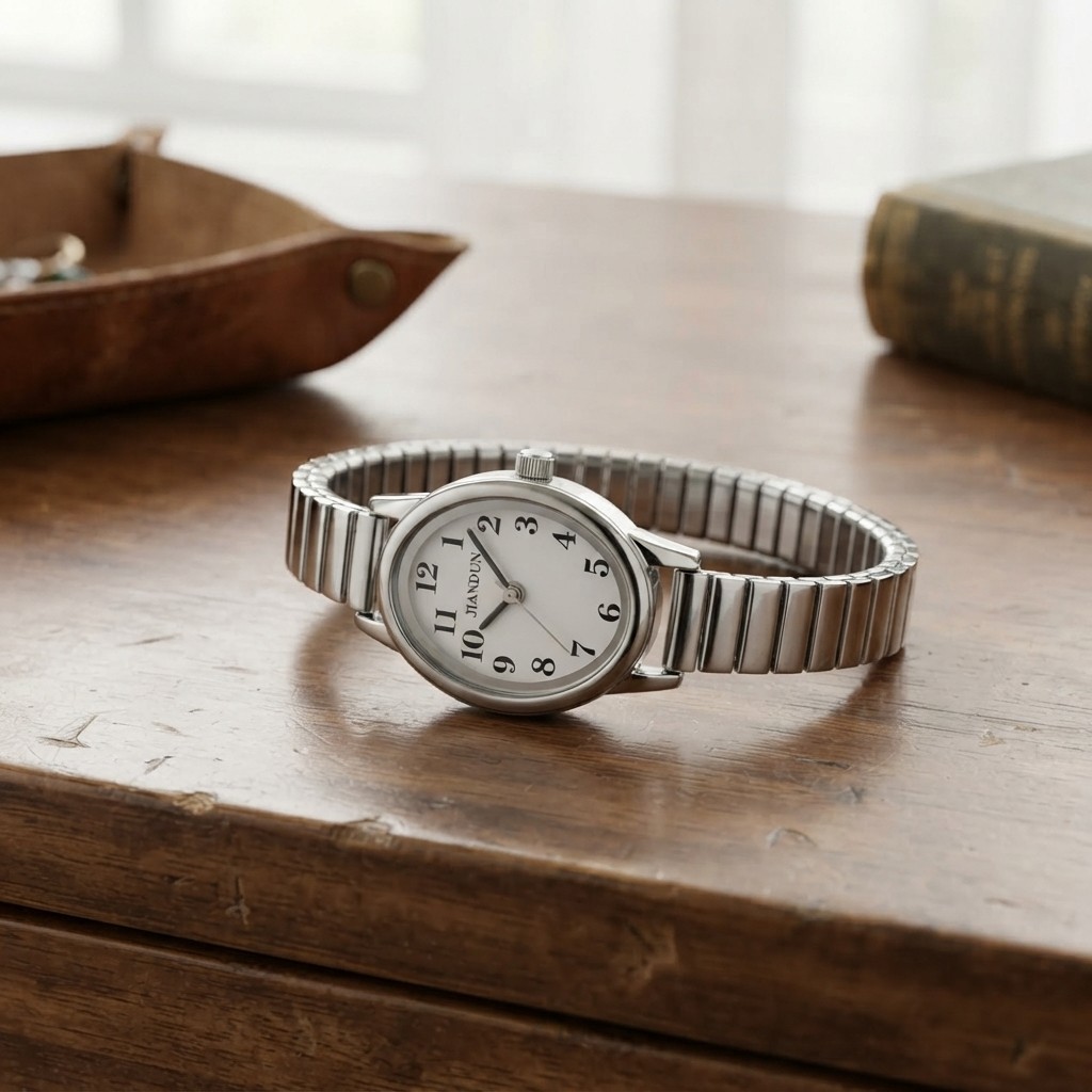 Chic Women’s Gold Analog Watch – Stainless Steel Expansion Band & Easy Read Dial