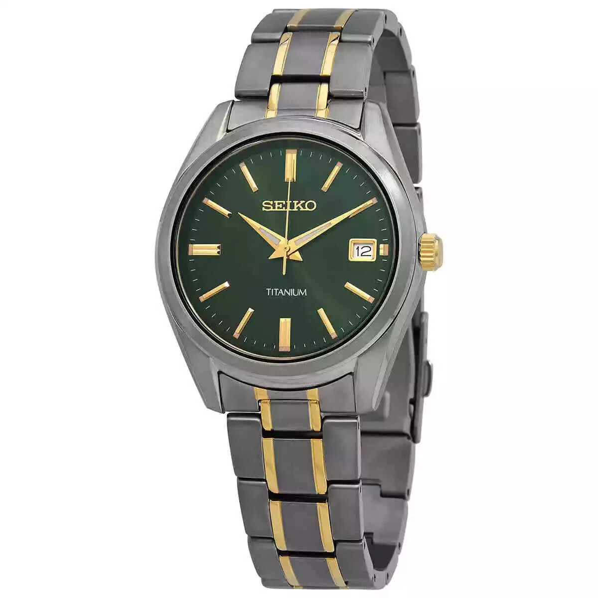 Seiko Men’s Essentials Quartz Green Dial Titanium Watch – SUR377P1 NEW