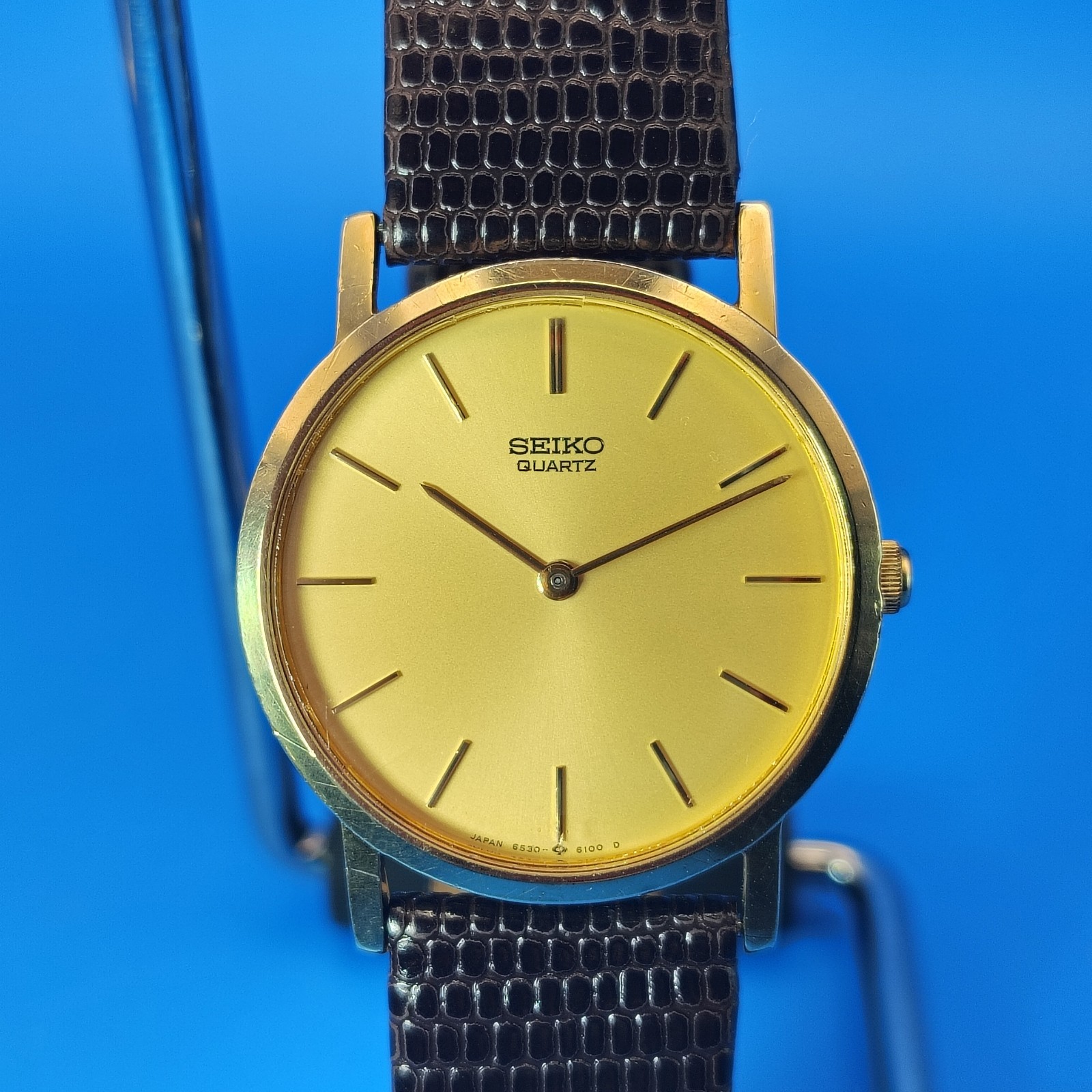 Vintage 1981 Seiko Japan 30mm Mens Quartz Dress Watch Lizard Strap Full Restore