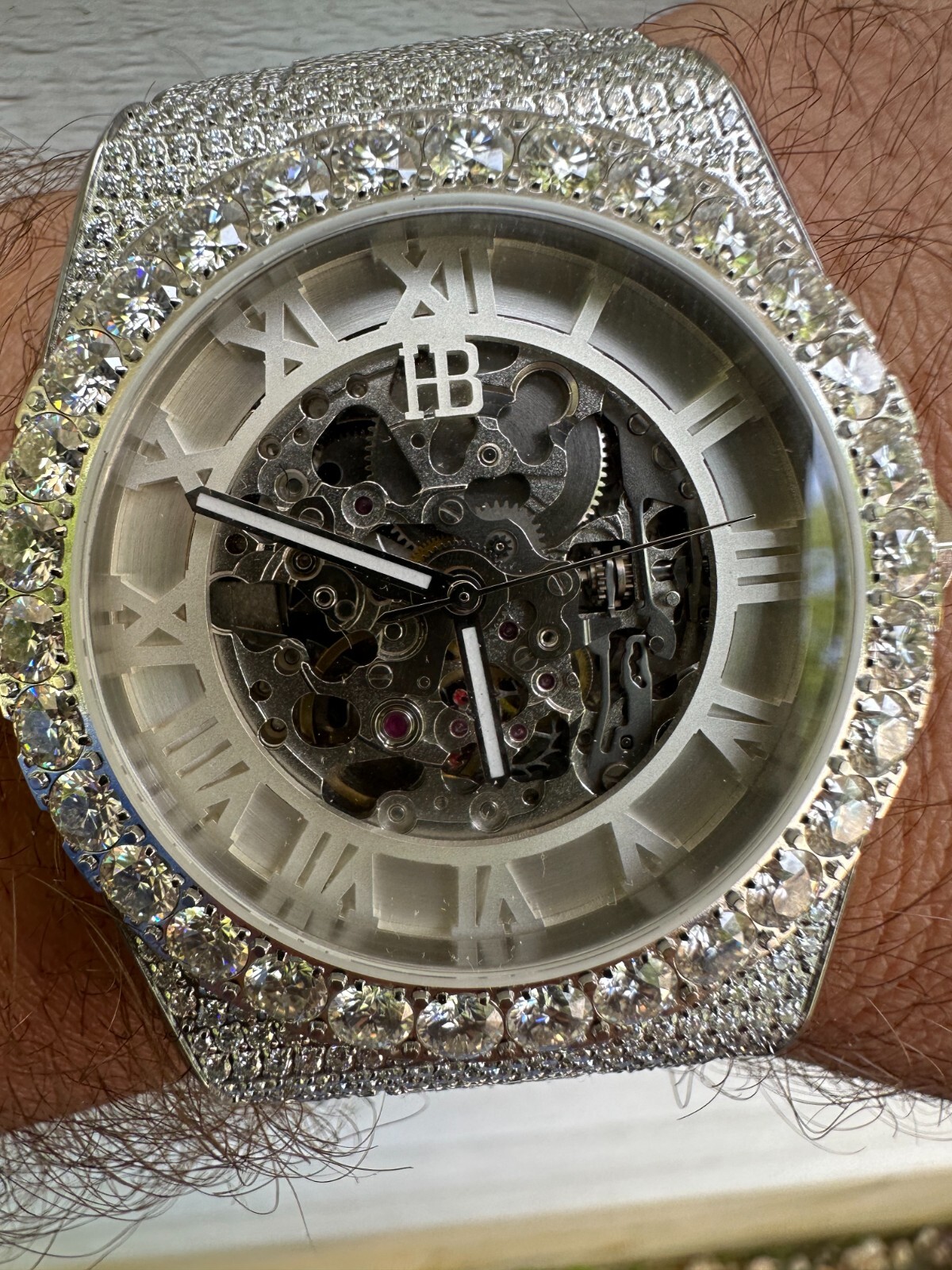 35.5ct MOISSANITE Automatic Skeleton Watch Mens Real Iced Hip Hop Passes Tester