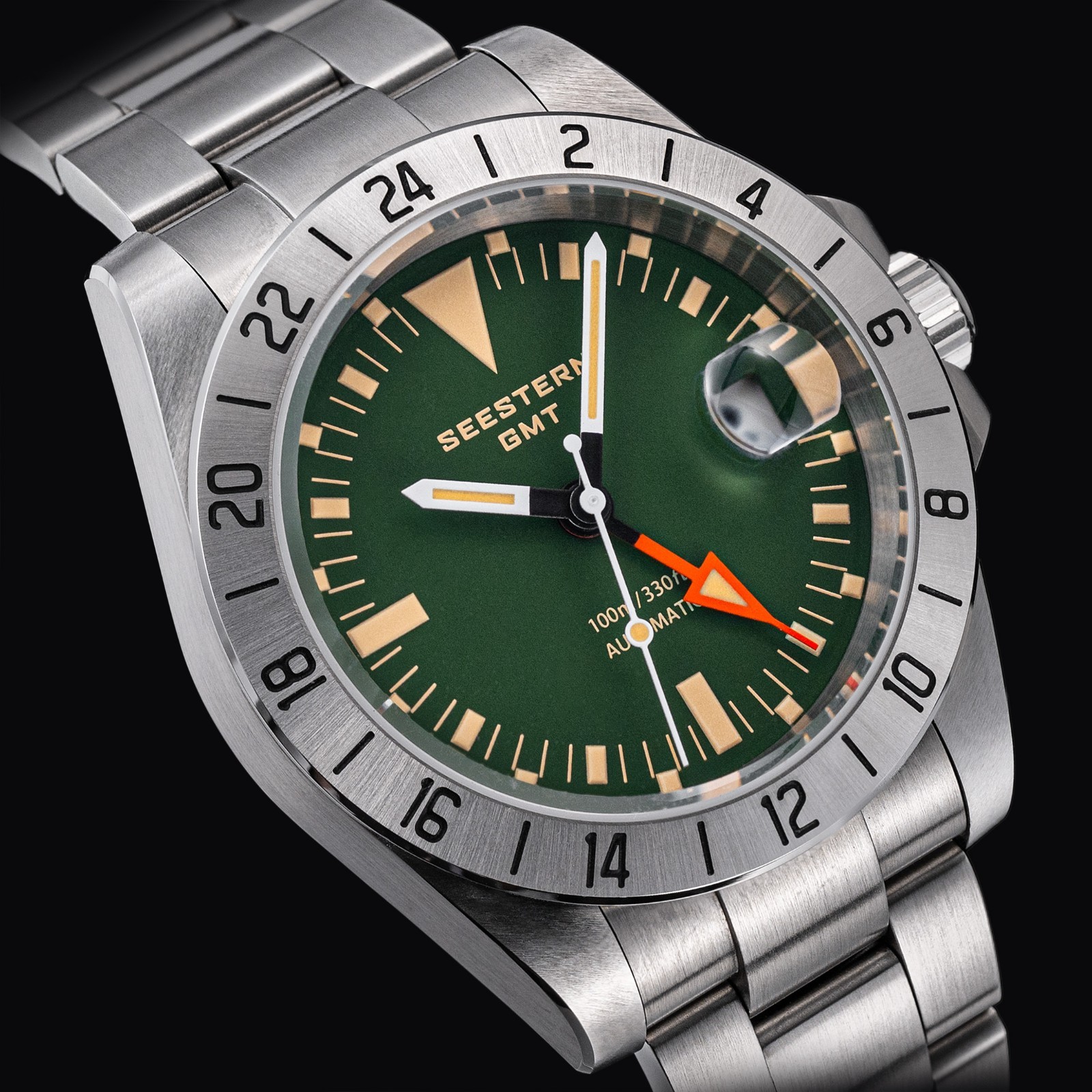 SEESTERN GMT, The Vintage Explorer, Green, NH34, Sapphire, Lume, 100m Diver,BNIB