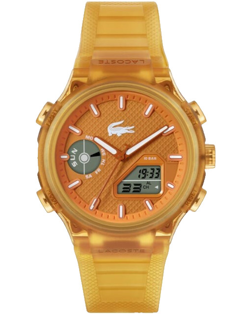 LACOSTE LC33 2011431 ANALOG & DIGITAL ORANGE DIAL SILICONE STRAP 45MM MENS WATCH