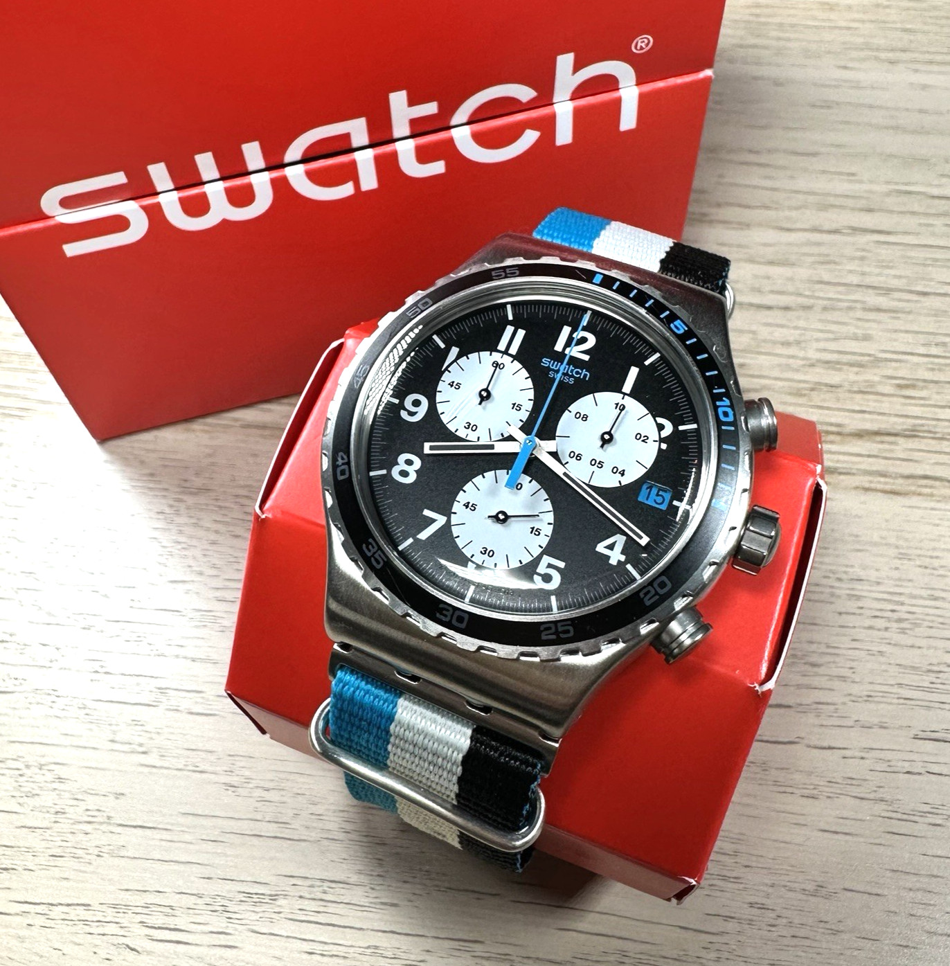 NEW✅LIMITED EDITION✅ Swatch Irony SKYBOND Chronograph Nylon Men’s Watch YVS409