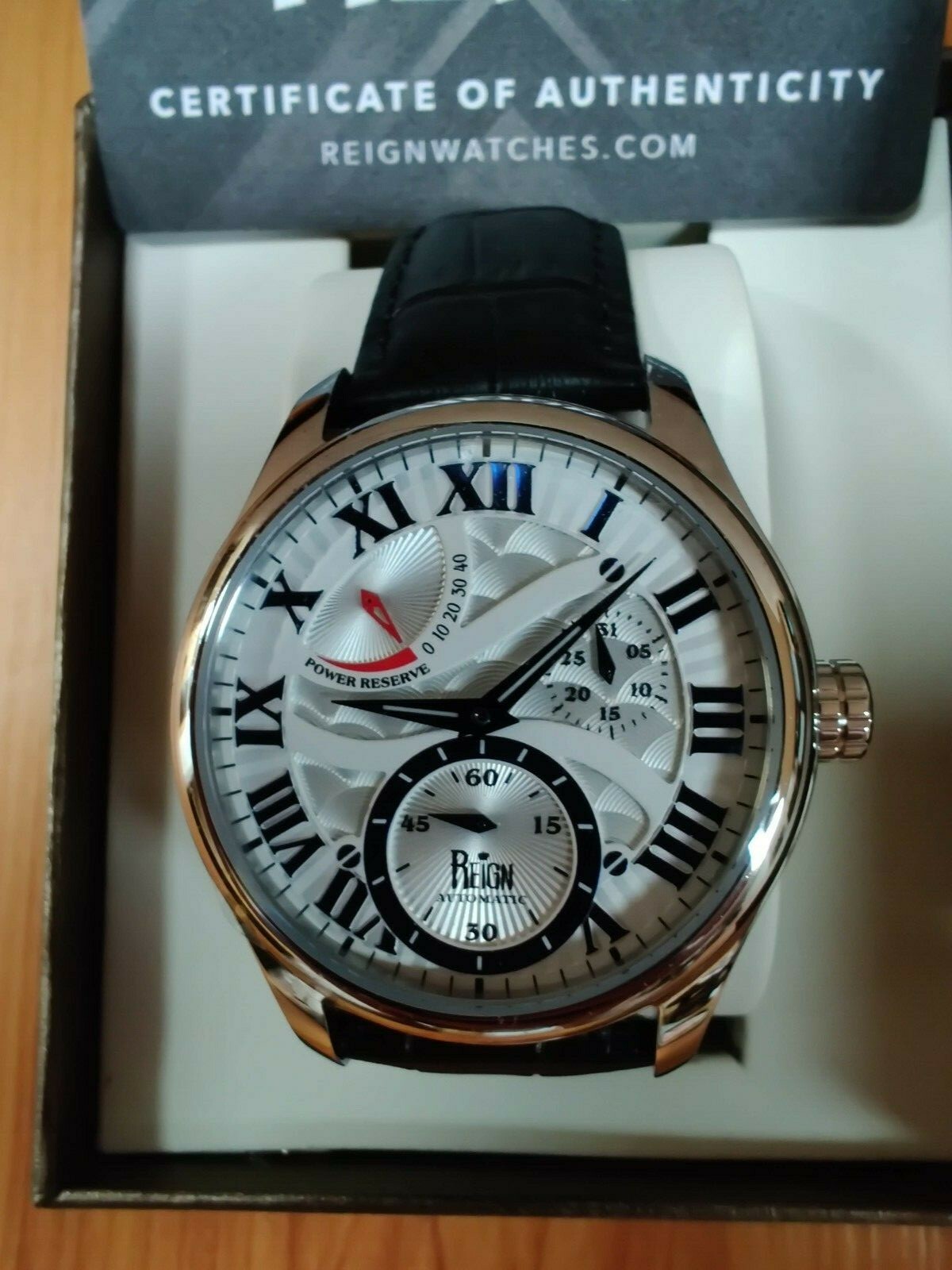Reign Bhutan Genuine Leather Mens Watch,White/Blue Dial,Steel Case,: RN1601