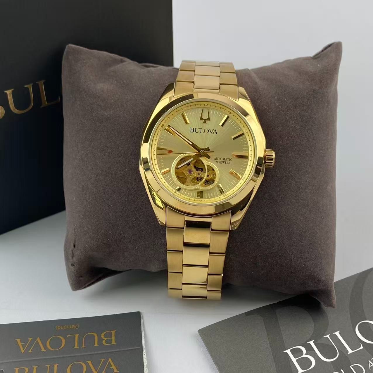 New Bulova Surveyor 97A182 Gold Dial Stainless Steel Men’s Automatic Watch 39 mm