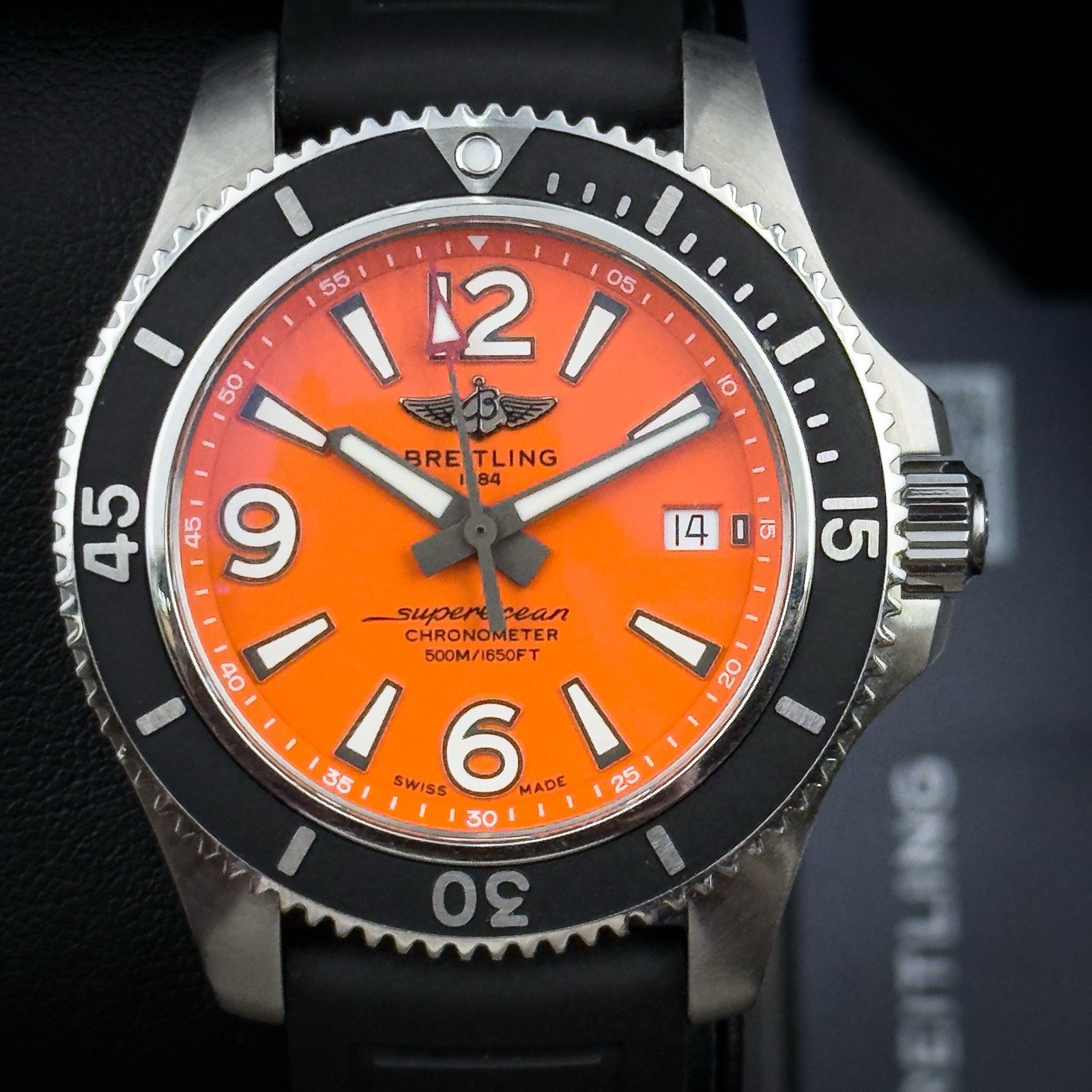 Breitling Superocean Automatic 42mm A17366 Orange Dial Rubber Strap Full Set