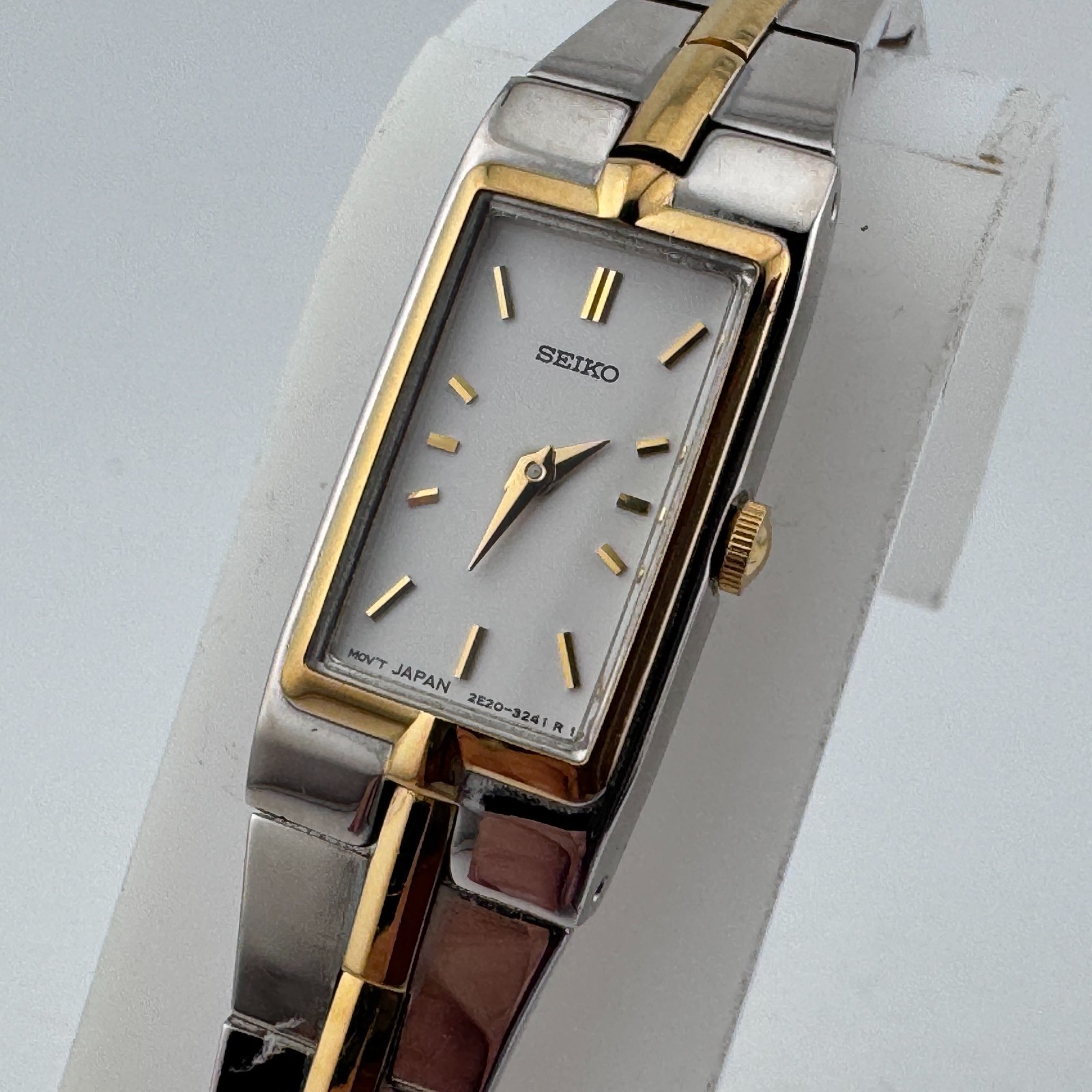 Seiko Quartz Watch 2E20-7479 Women Dual Tone Rectangle Analog New Battery 5.75″