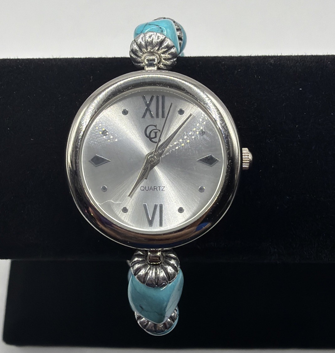 VINTAGE WOMEN’S GC Handmade SILVER TONE & TURQUOISE BEADED BRACELET WRISTWATCH