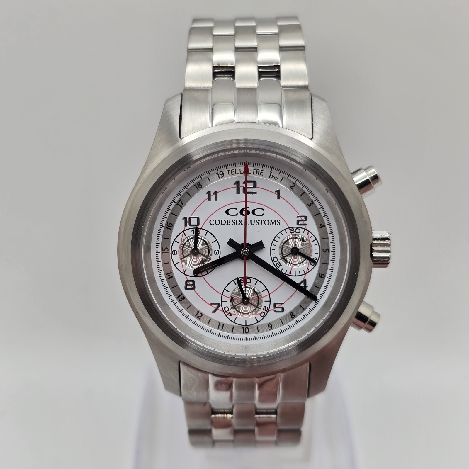 Custom-Built Mecha-Quartz Watch – 38mm Retro Telemetre Chronograph